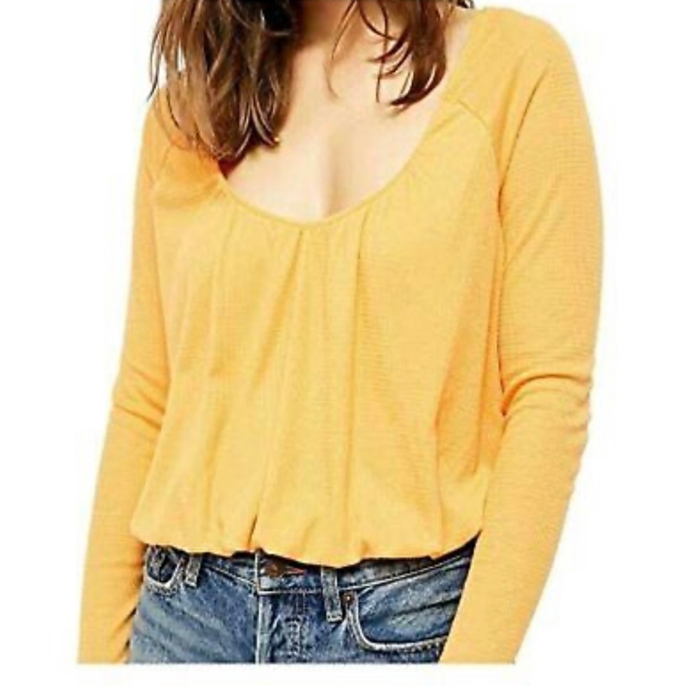 Free People Womens Long Sleeve Keyhole Top Orange Size Small